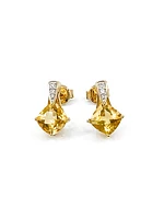 10K Yellow Gold 1.00cttw Genuine Citrine & 0.026cttw Diamond Earrings