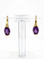 10K Yellow Gold 2.40cttw Genuine Amethyst and 0.02cttw Diamond Dangle / Drop Earrings