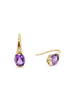 10K Yellow Gold 2.40cttw Genuine Amethyst and 0.02cttw Diamond Dangle / Drop Earrings