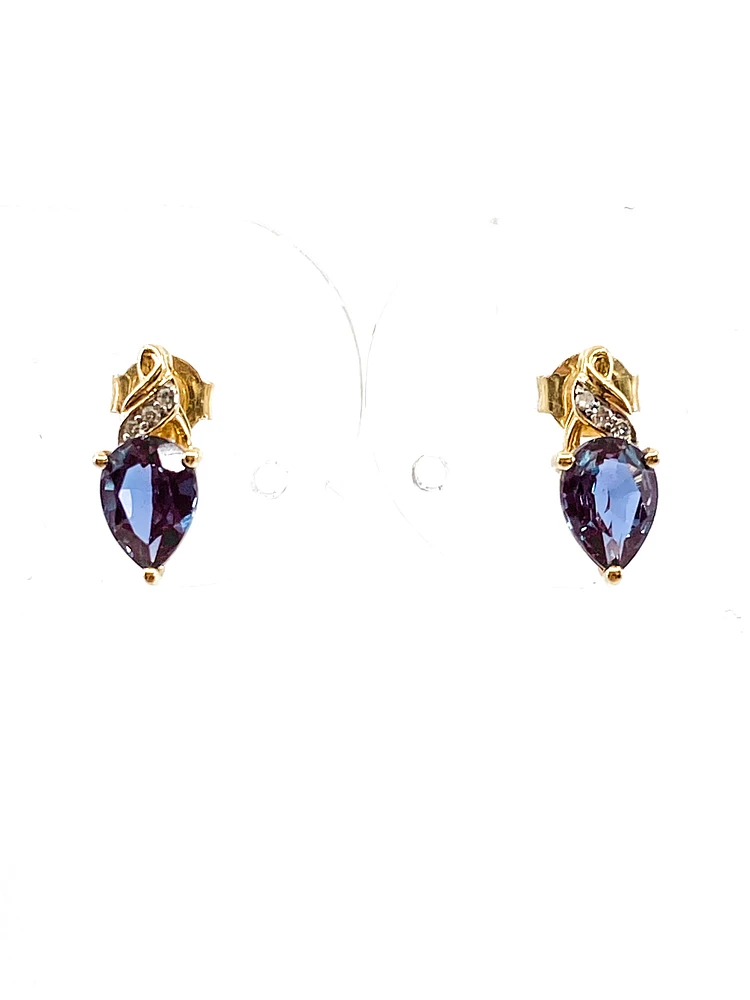 10K Yellow Gold 1.70cttw Created Alexandrite and 0.02cttw Diamond Earrings
