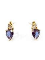 10K Yellow Gold 1.70cttw Created Alexandrite and 0.02cttw Diamond Earrings