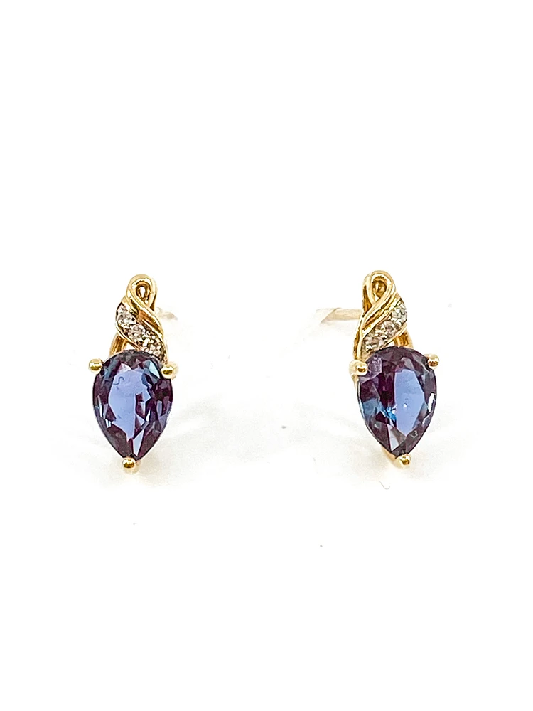 10K Yellow Gold 1.70cttw Created Alexandrite and 0.02cttw Diamond Earrings