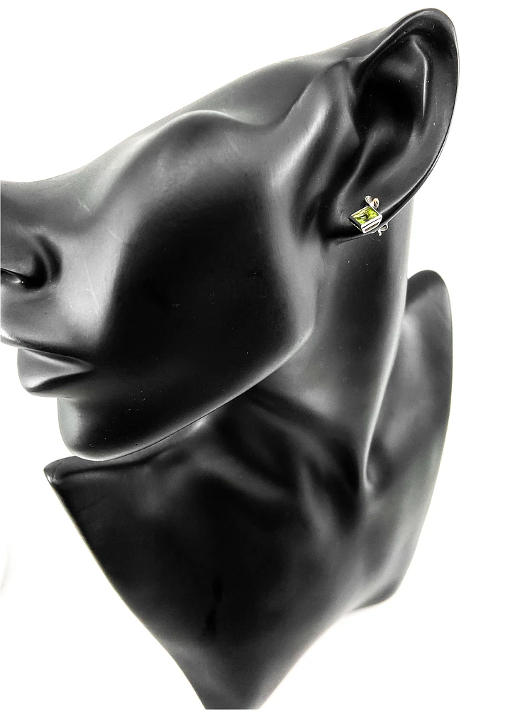 10K White & Yellow Gold 1.80cttw Genuine Peridot and 0.01cttw Diamond Earrings