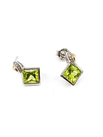 10K White & Yellow Gold 1.80cttw Genuine Peridot and 0.01cttw Diamond Earrings