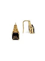 10K Yellow Gold 2.0cttw Smokey Quartz and 0.01cttw Diamond Dangle / Drop Earrings