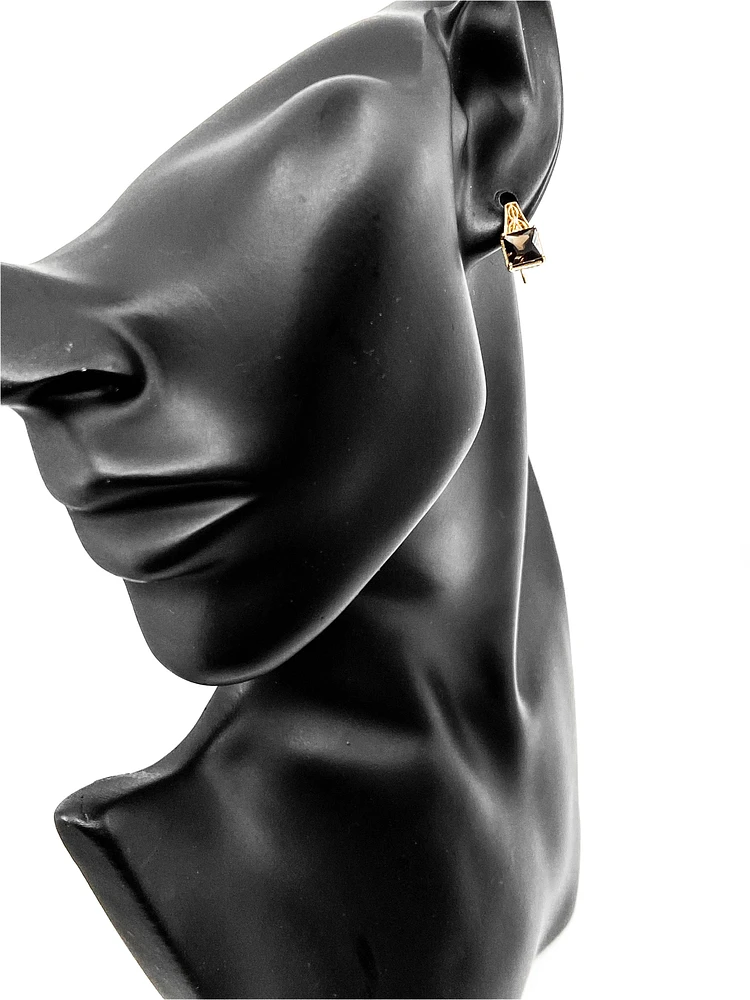 10K Yellow Gold 2.0cttw Smokey Quartz and 0.01cttw Diamond Dangle / Drop Earrings