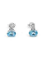 10K White Gold 1.20cttw Genuine Blue Topaz and 0.02cttw Diamond Earrings