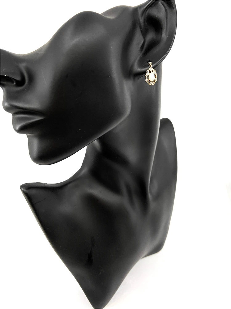 10K Yellow Gold 0.50cttw Genuine Opal and 0.06cttw Diamond Earrings