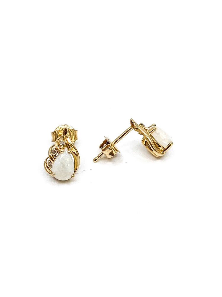 10K Yellow Gold 0.65cttw Genuine Opal and 0.03cttw Diamond Earrings
