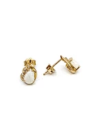 10K Yellow Gold 0.65cttw Genuine Opal and 0.03cttw Diamond Earrings