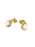 10K Yellow Gold 0.65cttw Genuine Opal and 0.03cttw Diamond Earrings