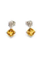 10K White Gold 1.30cttw Citrine & 0.02cttw Diamond Earrings
