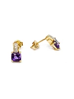 10K Yellow Gold 1.00cttw Genuine Amethyst & 0.025cttw Diamond Earrings