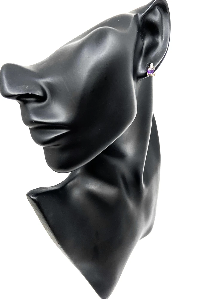 10K Yellow Gold 1.00cttw Genuine Amethyst & 0.025cttw Diamond Earrings