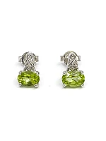 10K White Gold 1.00cttw Genuine Peridot & 0.017cttw Diamond Earrings