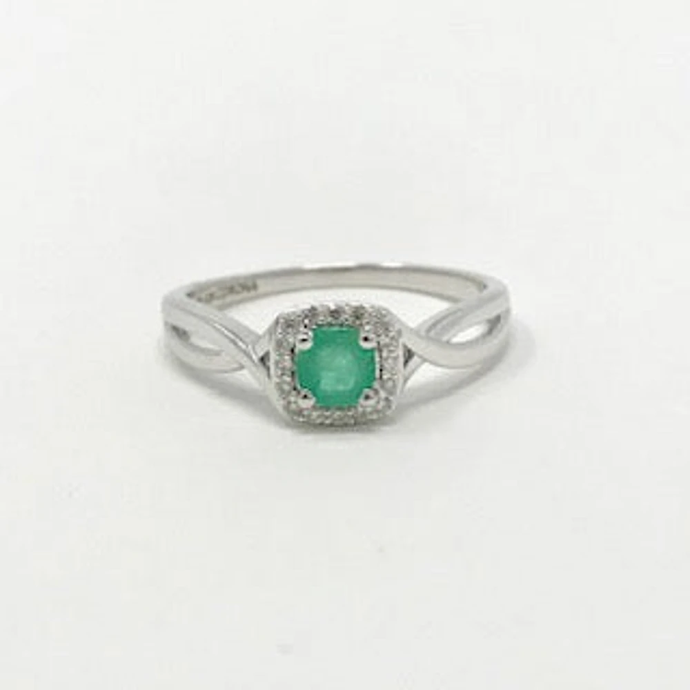 10K White Gold 0.30cttw Genuine Emerald and 0.07cttw Diamond Ring, 6.5