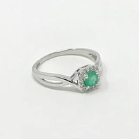 10K White Gold 0.30cttw Genuine Emerald and 0.07cttw Diamond Ring, 6.5