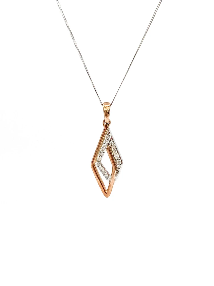 10K White and Rose Gold 0.08cttw Diamond Pendant, 18"