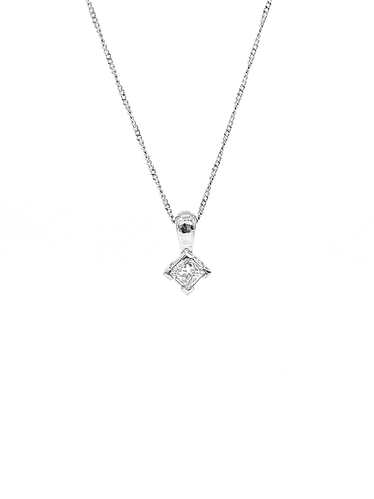 14K White Gold 0.20cttw Princess Cut Canadian Diamond Pendant, 18"