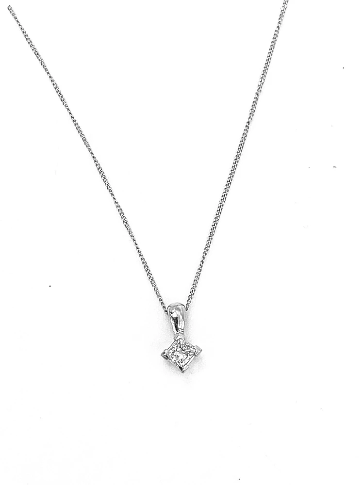 14K White Gold 0.20cttw Princess Cut Canadian Diamond Pendant, 18"