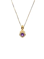 10K Yellow Gold 0.33cttw Genuine Amethyst and 0.08cttw Diamond Halo Pendant, 18"