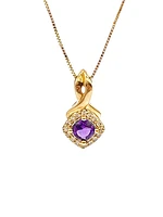 10K Yellow Gold 0.33cttw Genuine Amethyst and 0.08cttw Diamond Halo Pendant, 18"