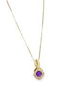10K Yellow Gold 0.33cttw Genuine Amethyst and 0.08cttw Diamond Halo Pendant, 18"