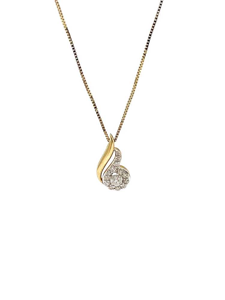 10K Yellow Gold 0.17ttw Canadian Diamond Halo Necklace, 18"