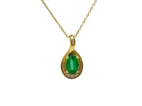 10K Yellow Gold 6x4mm Emerald and 0.03cttw Diamond Pendant, 18"