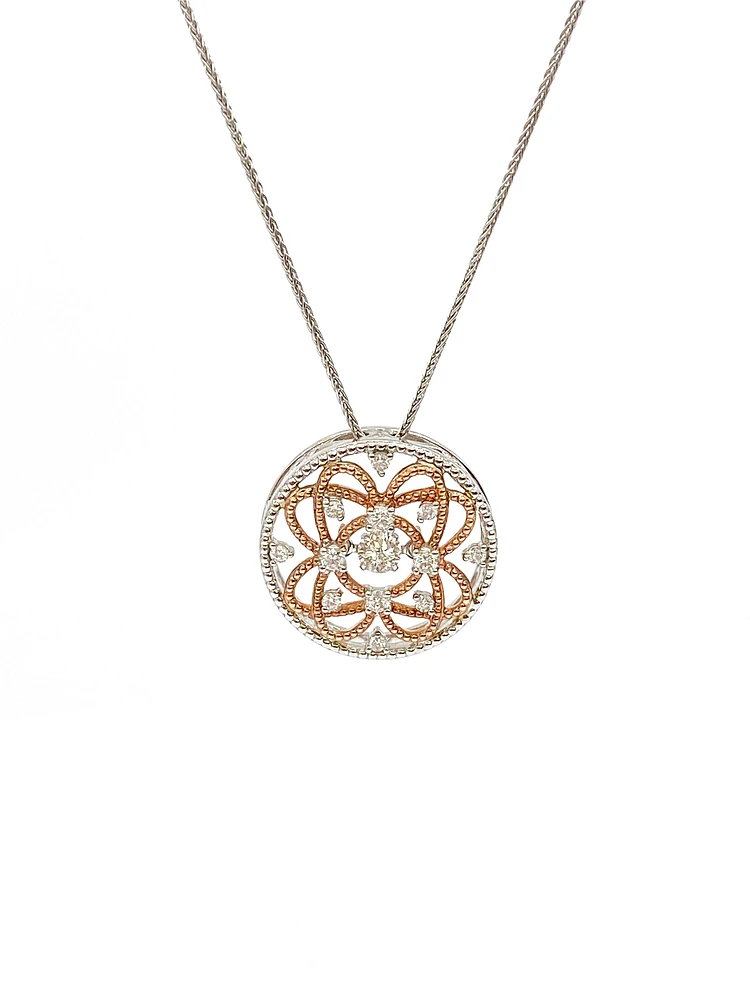10K White & Rose Gold 0.35cttw Diamond Pendant, 18"