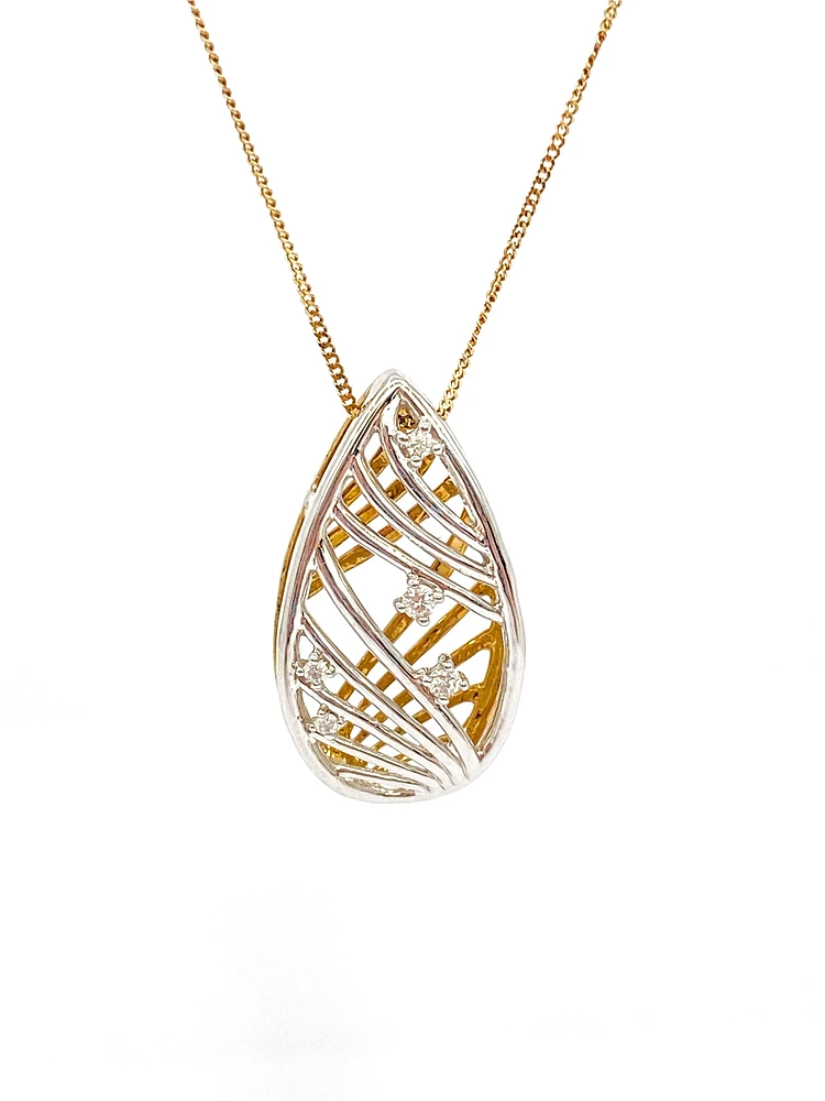 10K White & Yellow Gold 0.06cttw Diamond Pendant, 18"