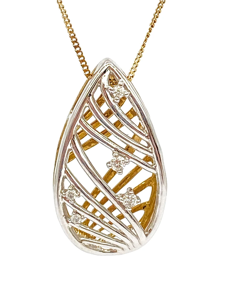10K White & Yellow Gold 0.06cttw Diamond Pendant, 18"