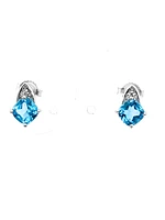 10K White Gold 1.50cttw Genuine Blue Topaz & 0.023cttw Diamond Earrings