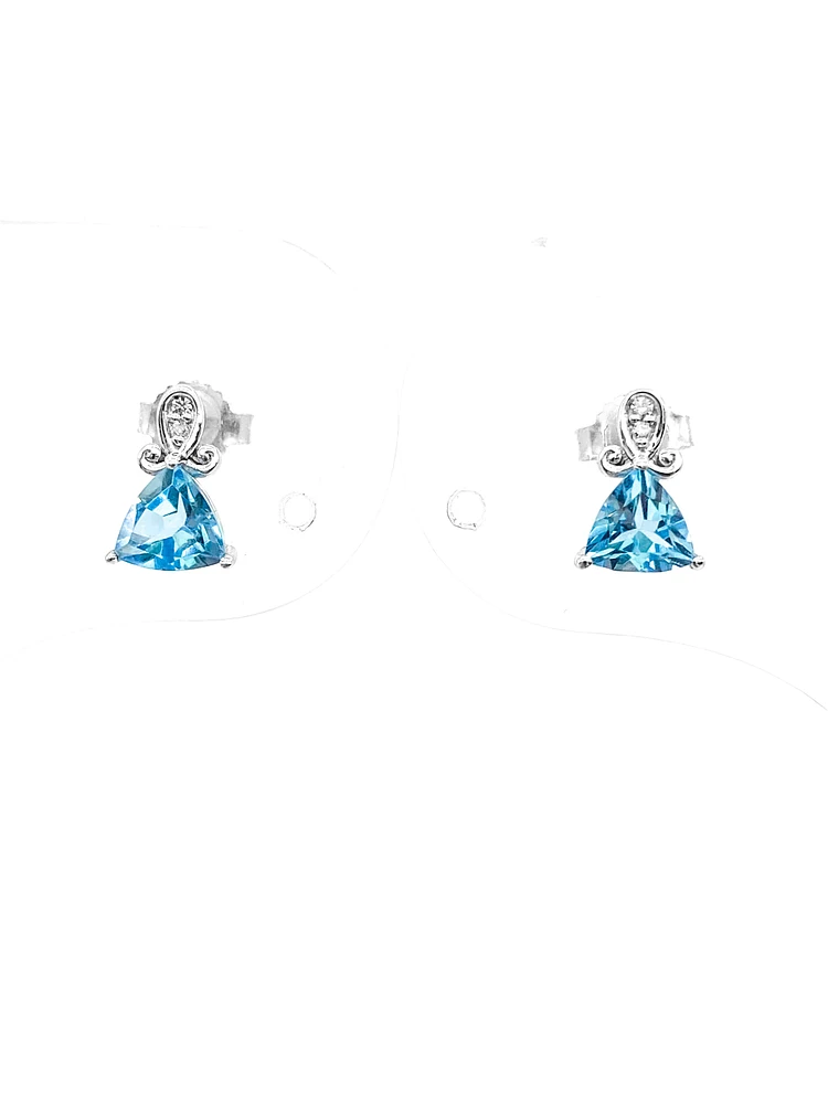 10K White Gold 1.20cttw Genuine Blue Topaz & 0.017cttw Diamond Earrings