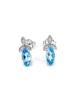 10K White Gold 0.75cttw Genuine Blue Topaz & 0.03cttw Diamond Earrings