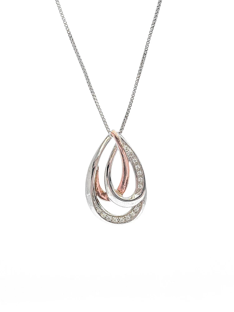 Silver and 10K Rose Gold 0.08cttw Diamond Pendant, 18"