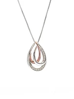 Silver and 10K Rose Gold 0.08cttw Diamond Pendant, 18"