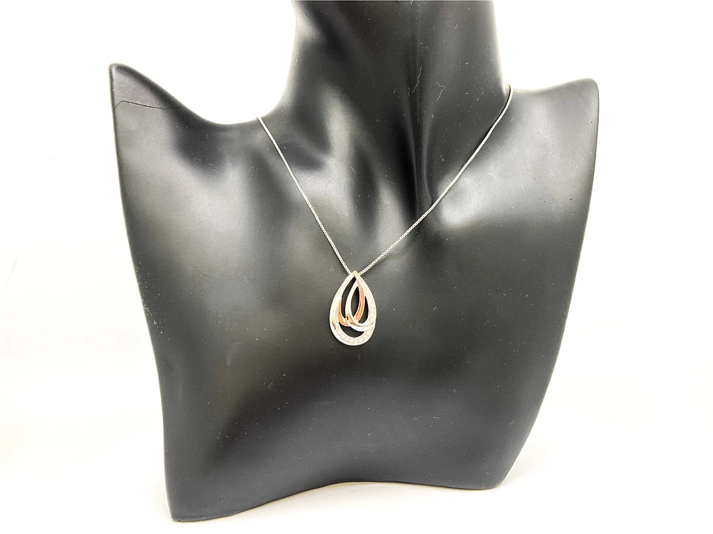 Silver and 10K Rose Gold 0.08cttw Diamond Pendant, 18"