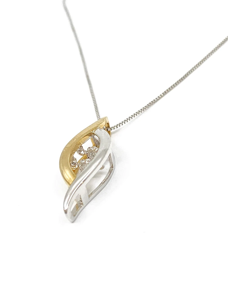 10K White & Yellow Gold 0.02cttw Diamond Pulse Pendant, 18"