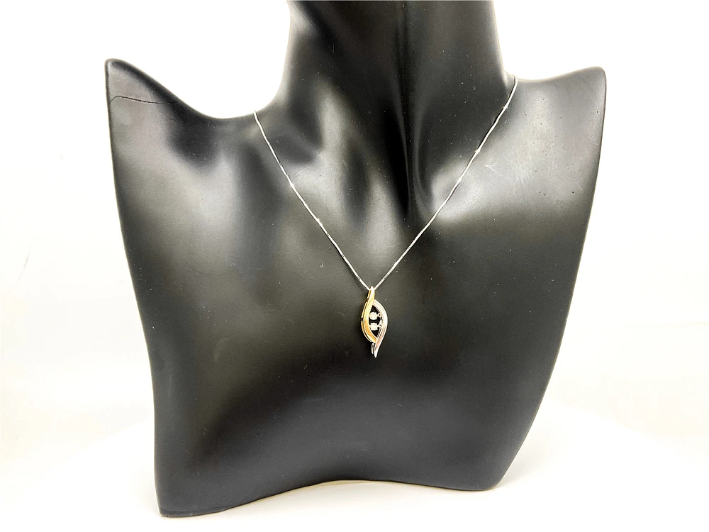 10K White & Yellow Gold 0.02cttw Diamond Pulse Pendant, 18"