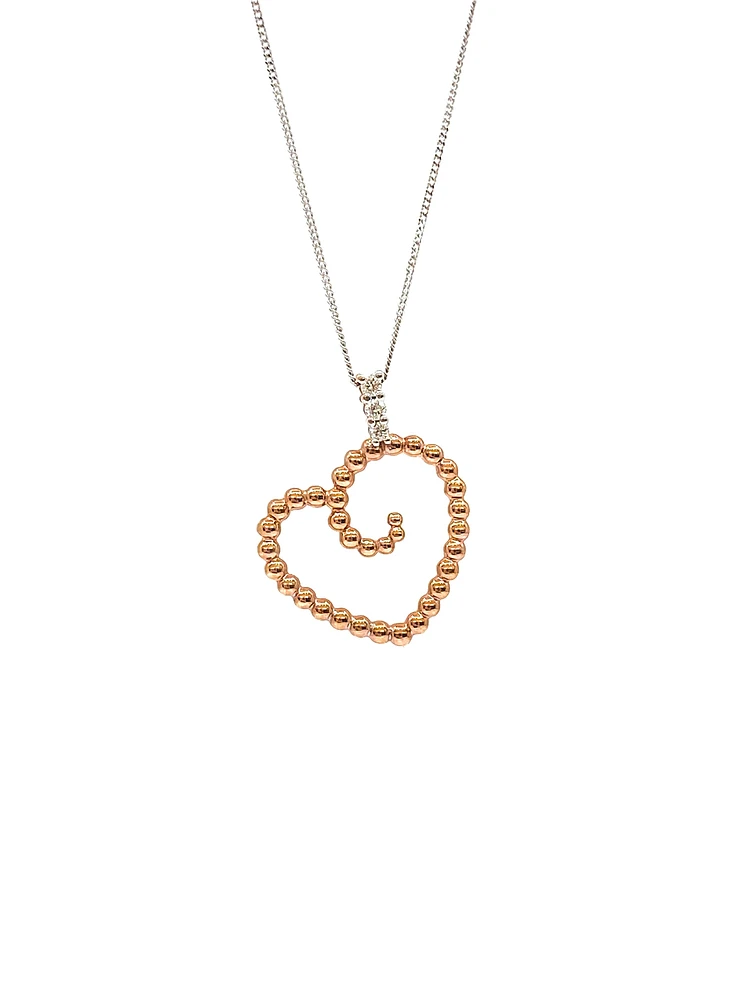 10K White & Rose Gold 0.04cttw Diamond Heart Pendant, 18"