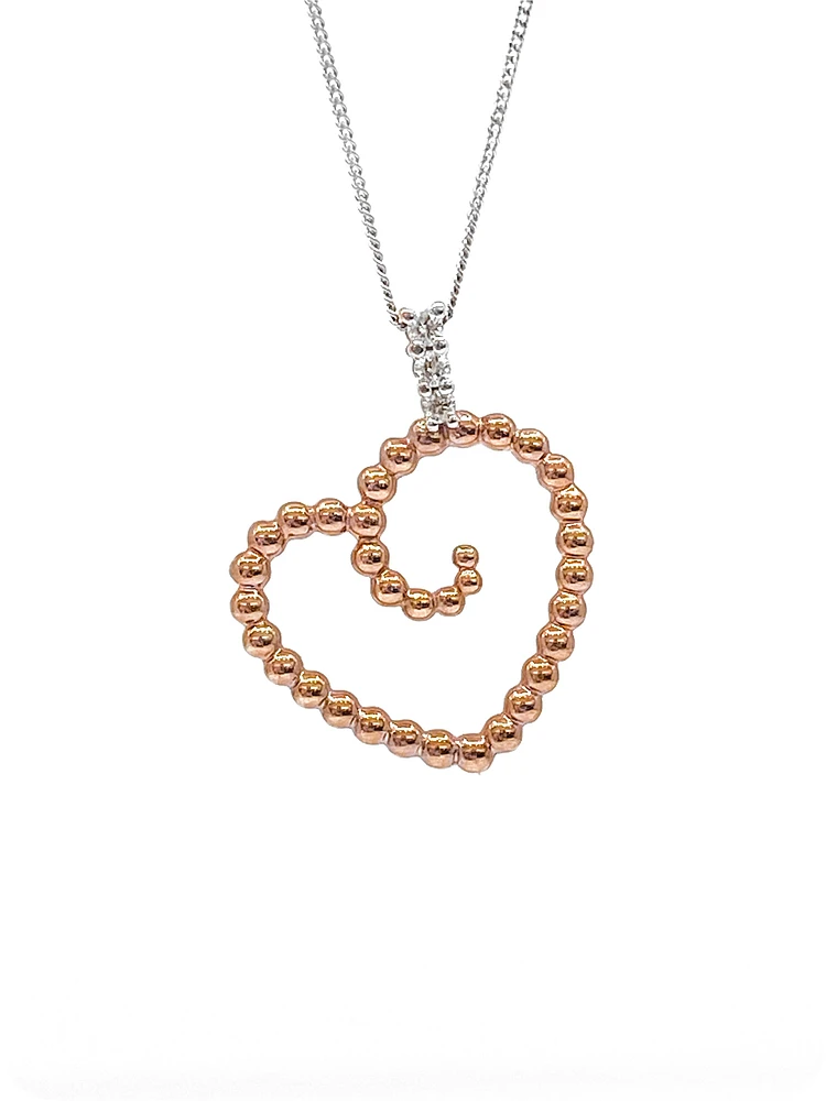 10K White & Rose Gold 0.04cttw Diamond Heart Pendant, 18"