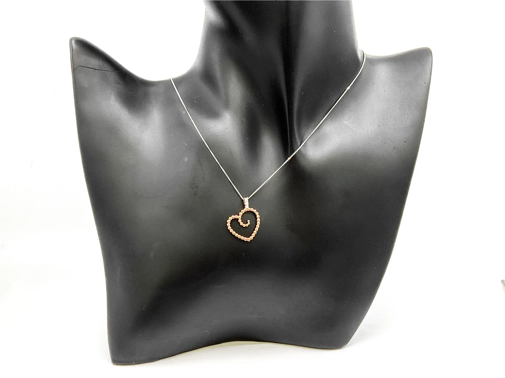 10K White & Rose Gold 0.04cttw Diamond Heart Pendant, 18"
