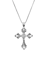 10K White Gold 0.06cttw Diamond Cross Pendant, 18"