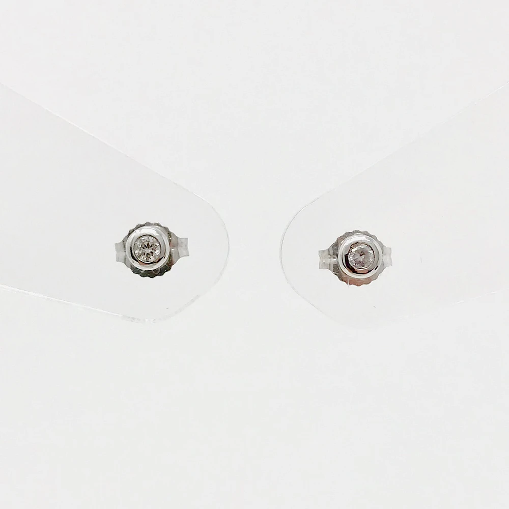 10K White Gold 0.08cttw Diamond Bezel Set Solitaire Earrings