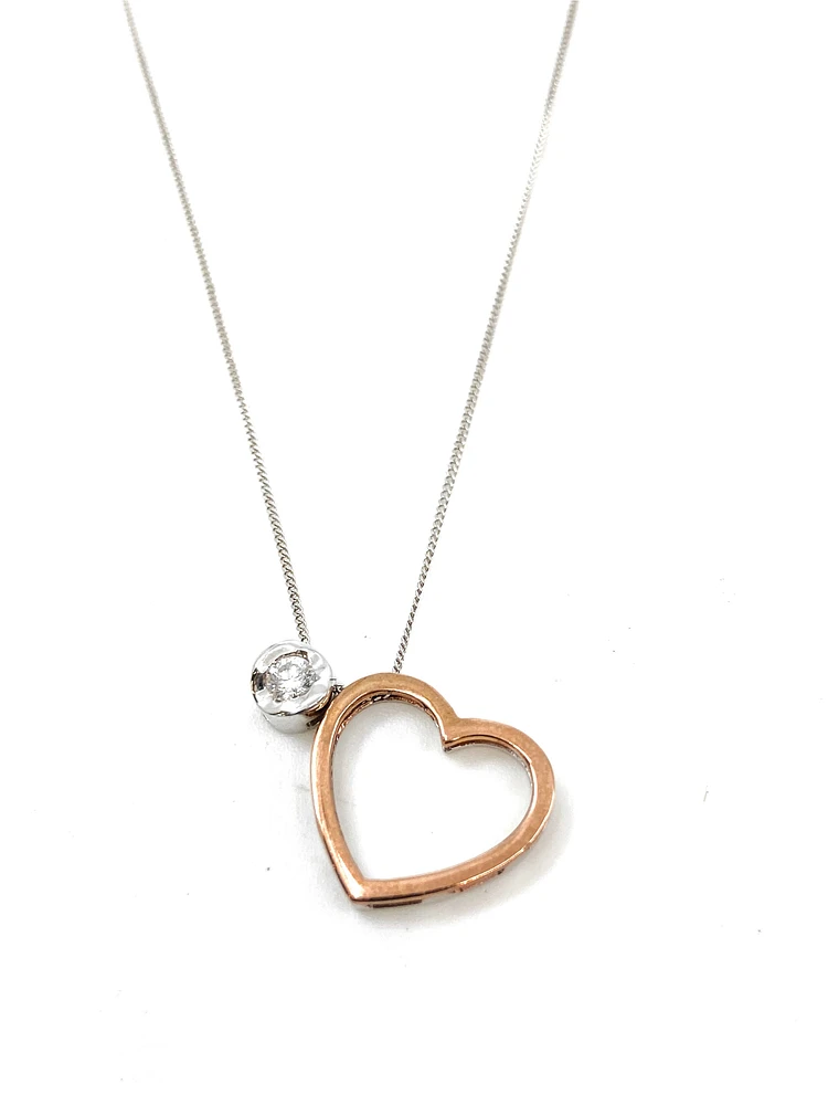10K White & Rose Gold 0.09cttw Diamond Heart Pendant, 18"