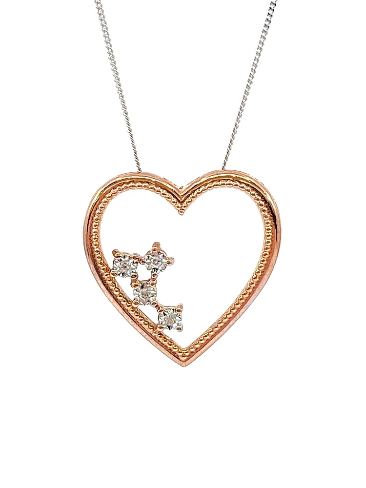 10K White & Rose Gold 0.02cttw Diamond Heart Pendant, 18"