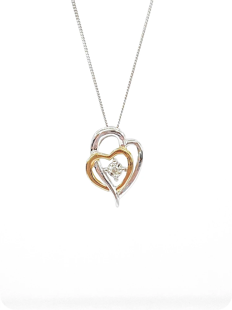 10K White & Yellow Gold 0.15cttw Diamond Heart Pendant, 18"