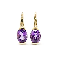 10K Yellow Gold 2.40cttw Genuine Amethyst and 0.02cttw Diamond Dangle / Drop Earrings