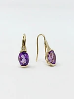 10K Yellow Gold 2.40cttw Genuine Amethyst and 0.02cttw Diamond Dangle / Drop Earrings